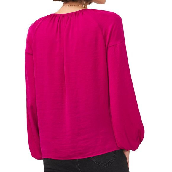 NWT Vince Camuto Fuchsia Fury Keyhole Bishop Sleeve Top - L - Picture 2 of 9